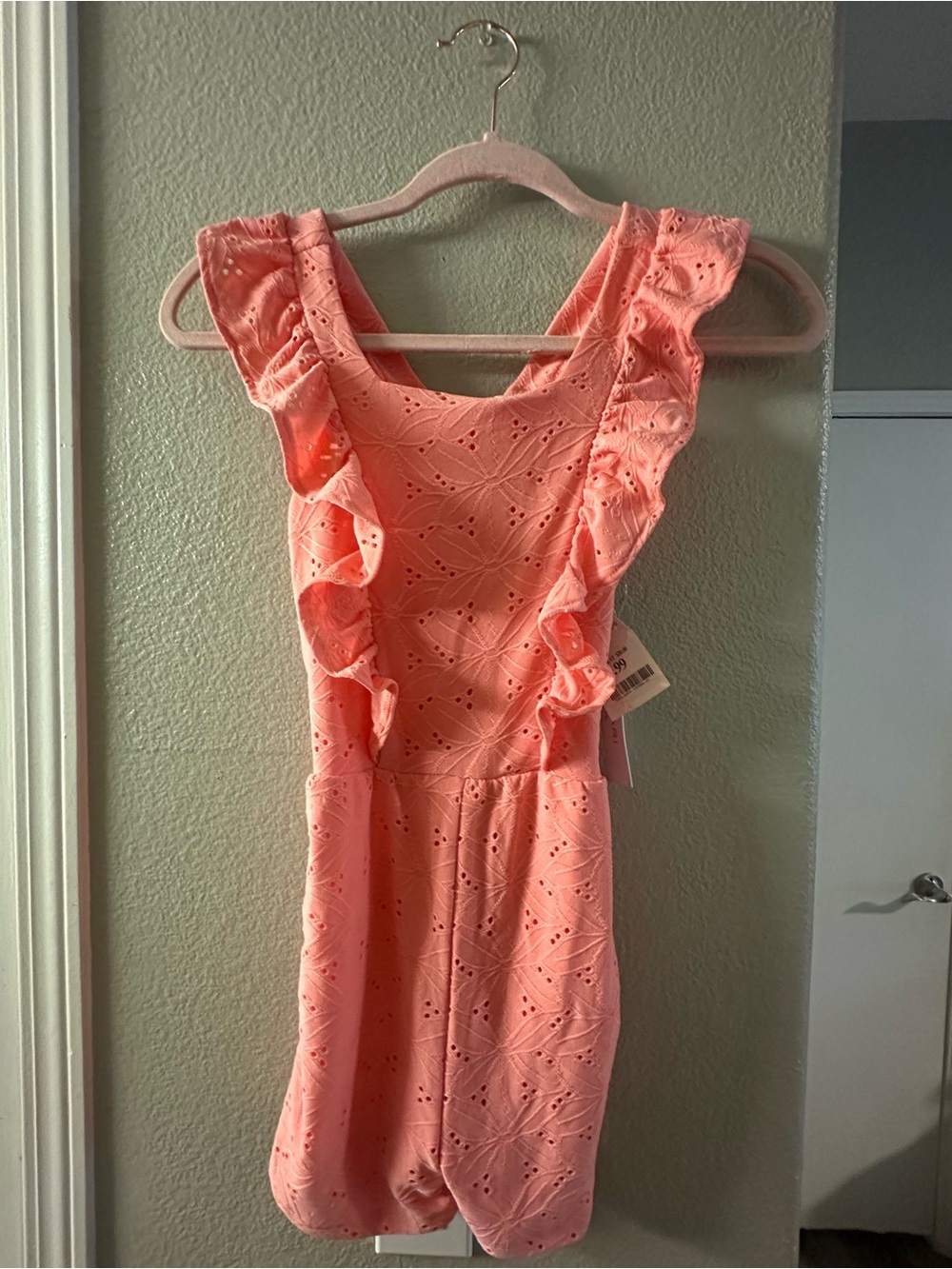Tahari Pink Eyelet Ruffle One-Piece Romper